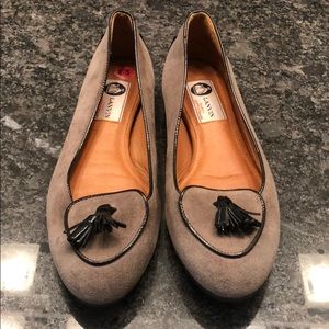 Grey suede Lanvin flats with tassel
